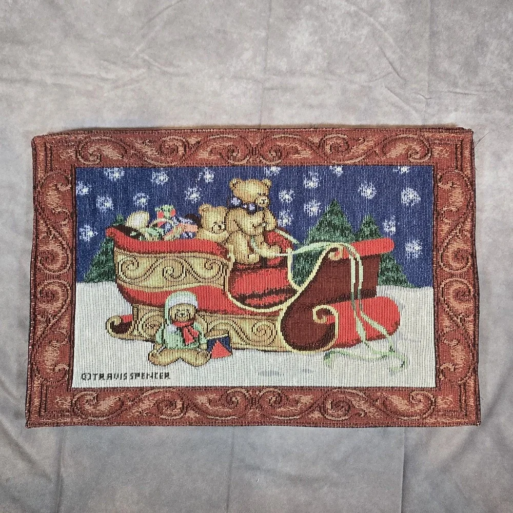 Travis‎ Spencer Tapestry Placemats Christmas Holiday Sleigh Bears Vintage (4)